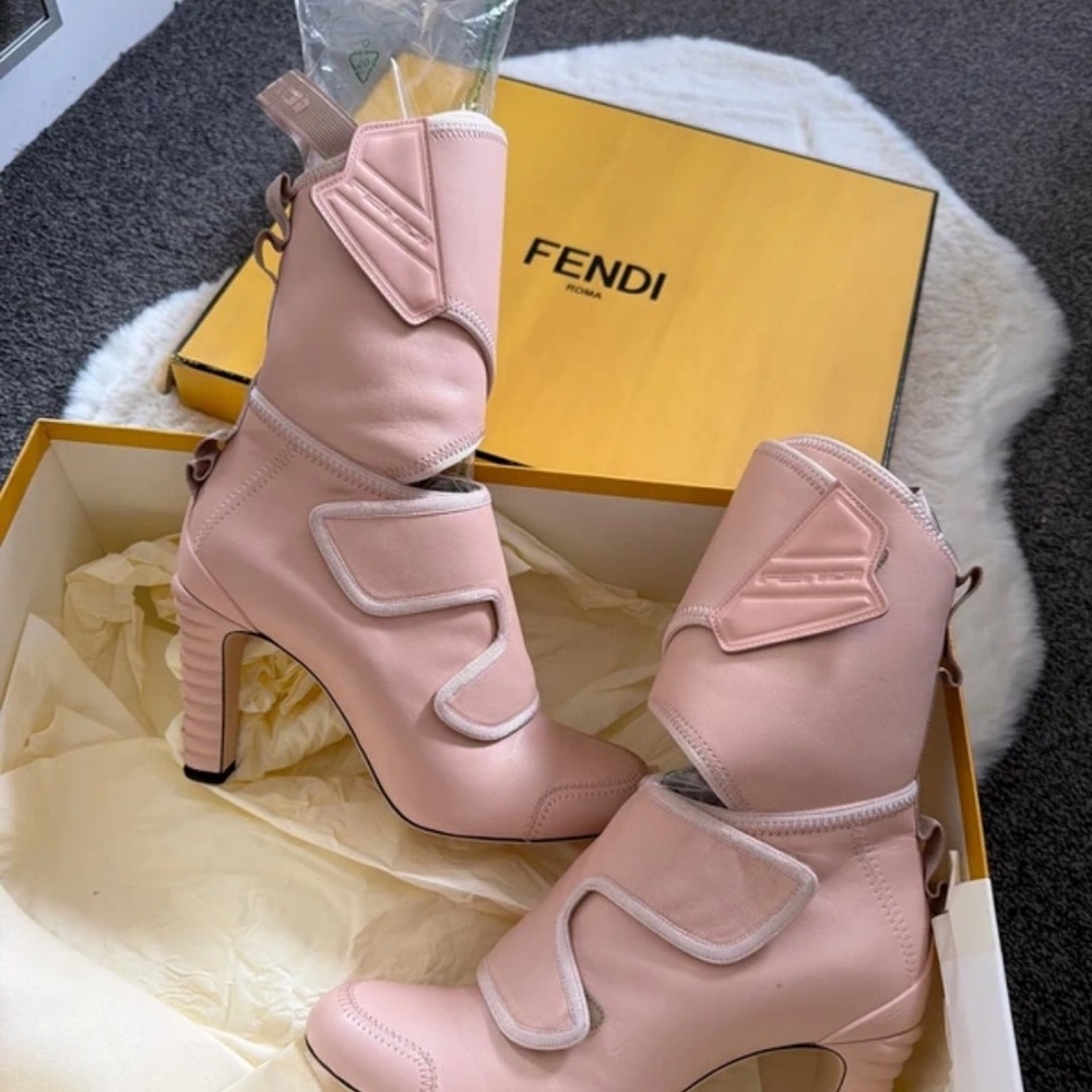 Fendi Blush Pink Leather Mid-Calf High-Heel Boots
